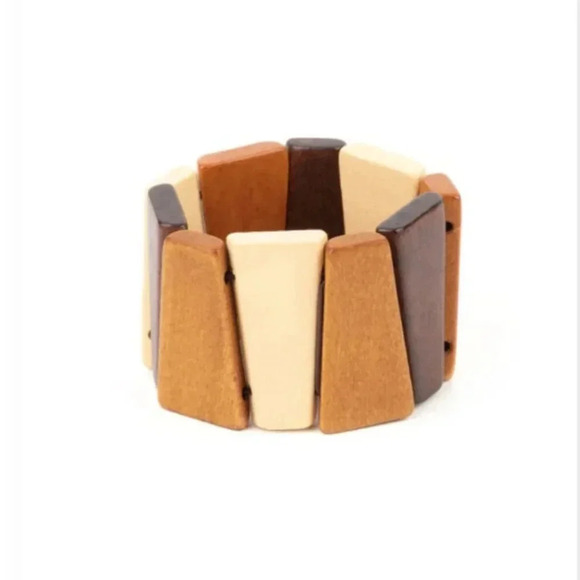 New Handmade Brown Tan Cream Chunky Wooden Bracelet - Picture 1 of 1